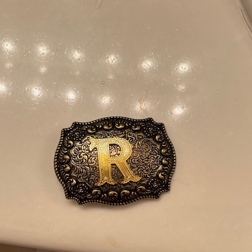SHEIN Black and Gold Ornate Belt Buckle